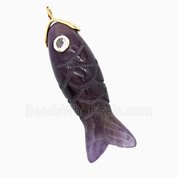 Purple Amethyst Fish Pendant Pave Zirconia