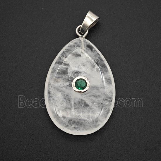 Clear Quartz Teardrop Pendant Pave Zirconia