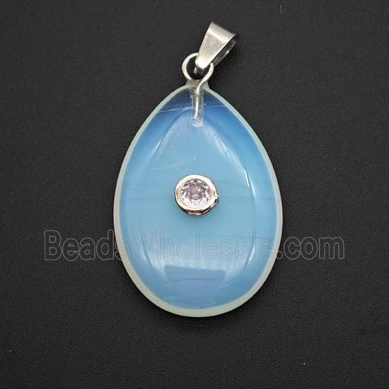 Opalite Teardrop Pendant Pave Zirconia