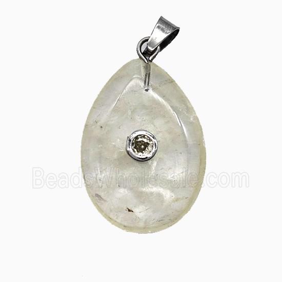 Clear Crystal Quartz Teardrop Pendant Pave Zirconia