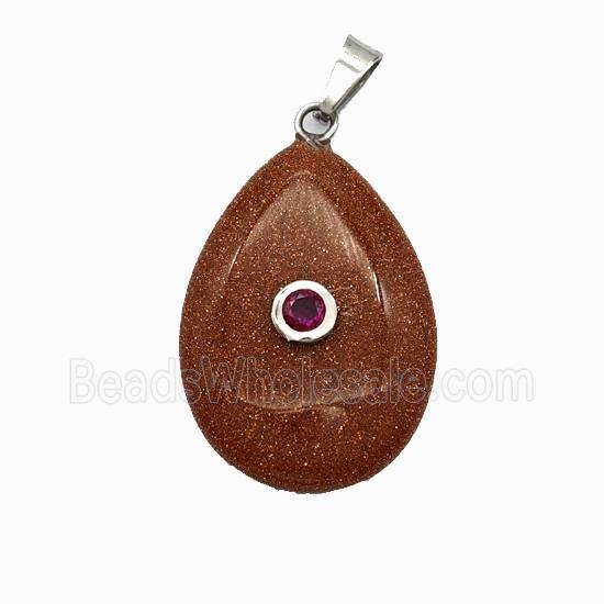 Red Jasper Teardrop Pendant Pave Zirconia