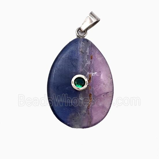Purple Fluorite Teardrop Pendant Pave Zirconia