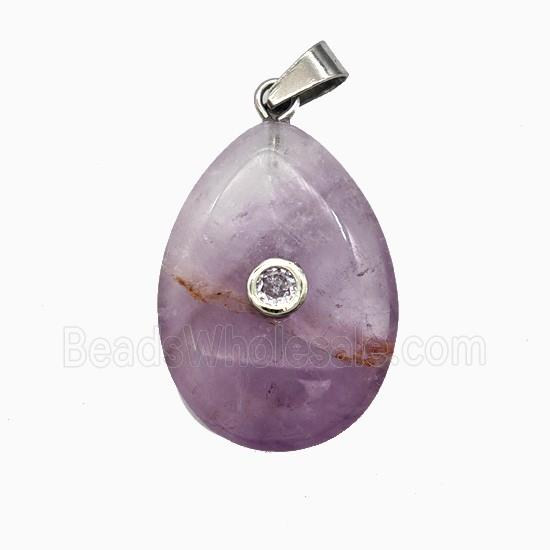 Purple Amethyst Teardrop Pendant Pave Zirconia