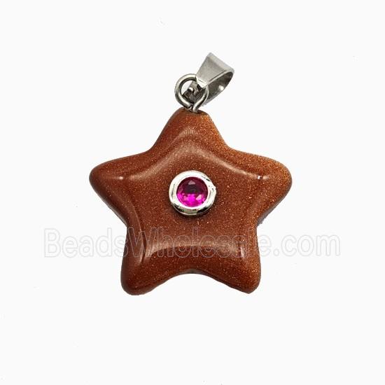 Red Jasper Star Pendant Pave Zirconia