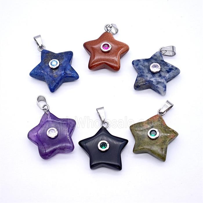Natural Gemstone Star Pendant Pave Zirconia Mixed