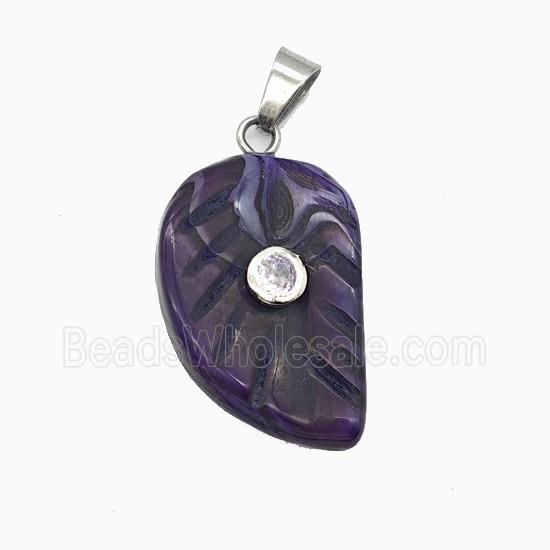 Purple Dye Jade Leaf Pendant Pave Zirconia