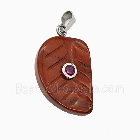 Red Jasper Leaf Pendant Pave Zirconia