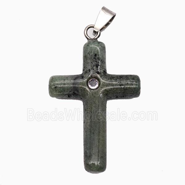Labradorite Cross Pendant Pave Zirconia