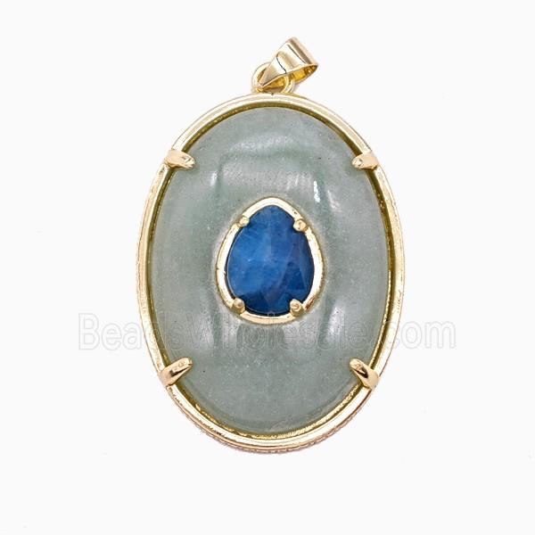 Green Aventurine Oval Pendant Copper Gold Plated