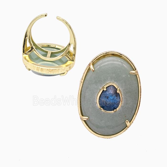 Green Aventurine Oval Rings Copper Gold Plated