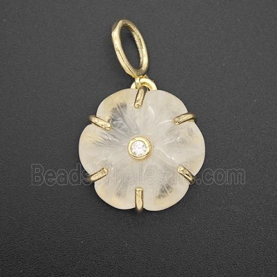 Clear Quartz Flower Pendant Pave Zirconia