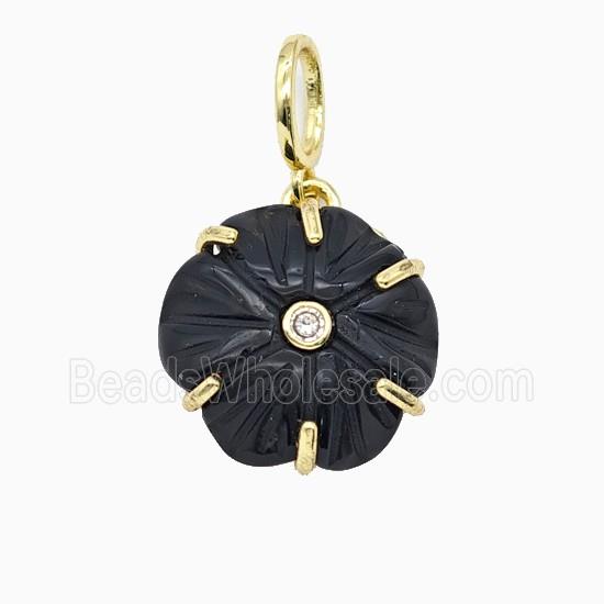 Black Obsidian Flower Pendant Pave Zirconia