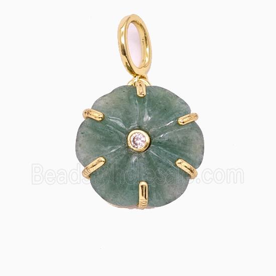 Green Aventurine Flower Pendant Pave Zirconia