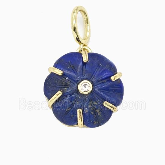 Blue Lapis Lazuli Flower Pendant Pave Zirconia