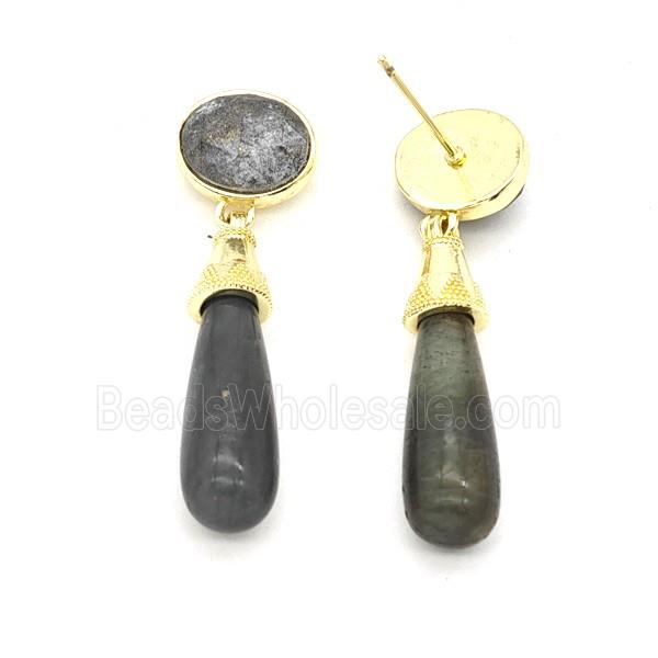 Labradorite Teardrop Stud Earrings Gold Plated