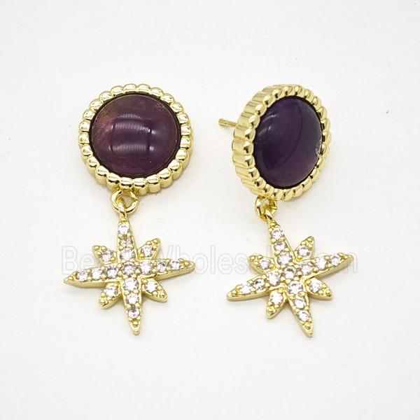 Copper Star Pendant Pave Zirconia Purple Amethyst Gold Plated