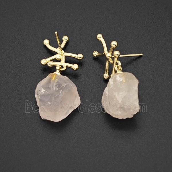 Rose Quartz Nugget Stud Earrings Gold Plated