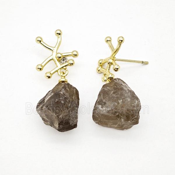 Smoky Quartz Stud Earrings Gold Plated