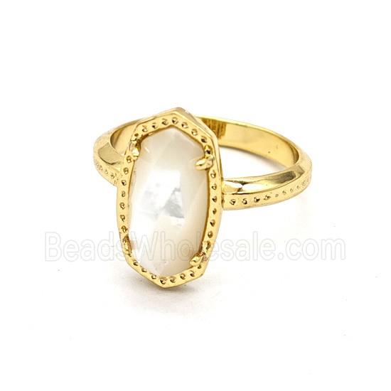 White MOP Shell Copper Rings Gold Plated