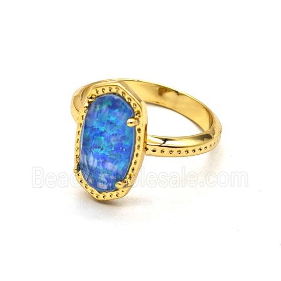 Blue Fireopal Copper Rings Gold Plated