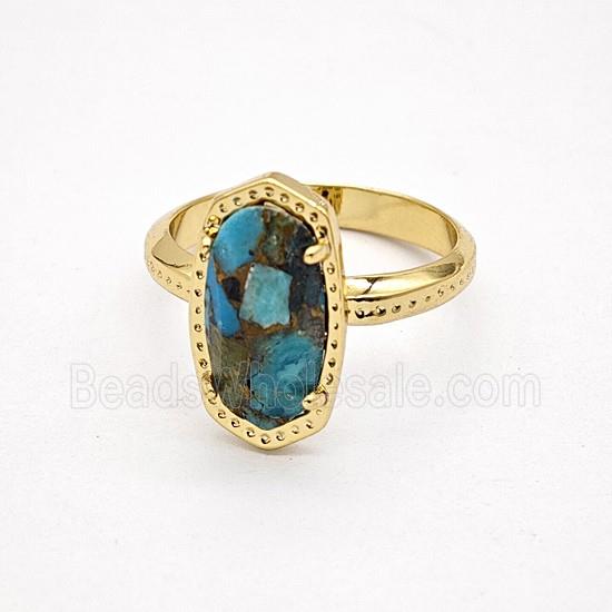 Mosaic Turquoise Copper Rings Gold Plated