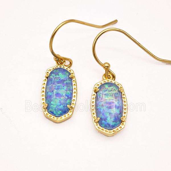 Blue Fireopal Copper Hook Earrings Gold Plated