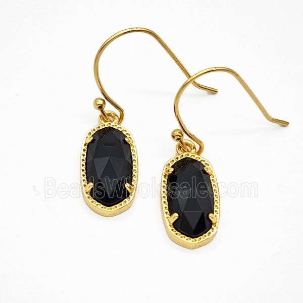 Black Obsidian Copper Hook Earrings Gold Plated