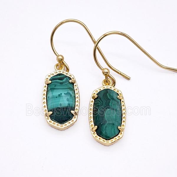 Green Malachite Copper Hook Earrings Gold Plated