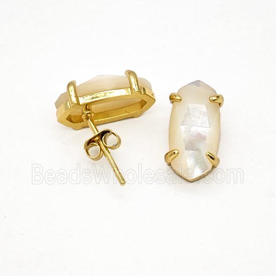 White MOP Shell Copper Stud Earrings Gold Plated