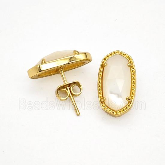 White MOP Shell Copper Stud Earrings Gold Plated