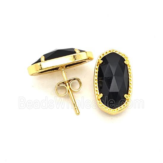 Black Obsidian Copper Stud Earrings Gold Plated