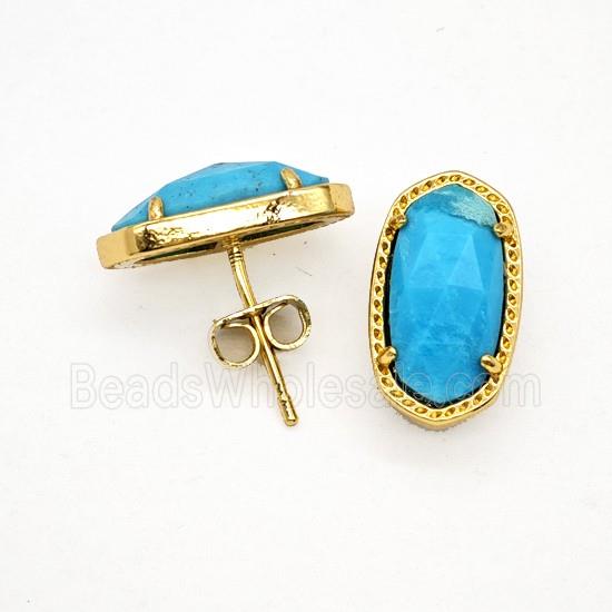 Blue Magnesite Copper Stud Earrings Gold Plated