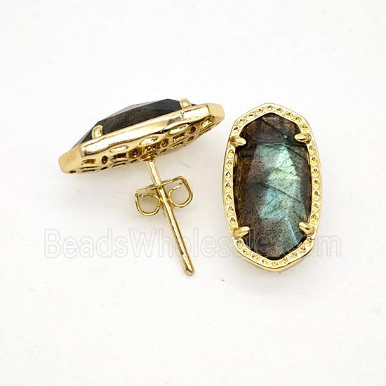 Labradorite Copper Stud Earrings Gold Plated