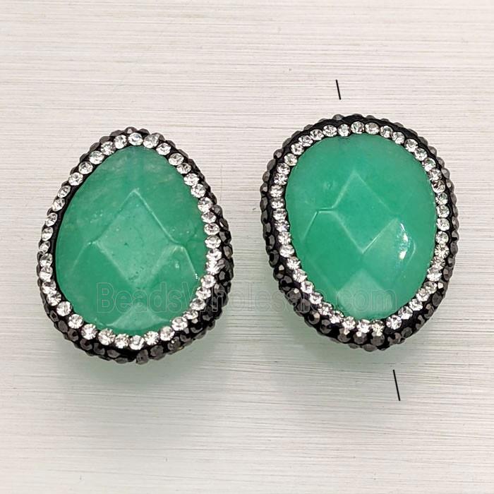 Green Jade Teardrop Beads Pave Rhinestone Dye