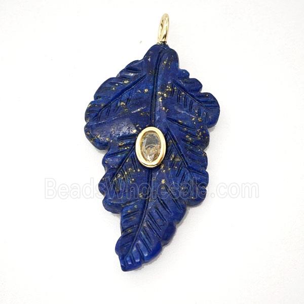 Blue Lapis Lazuli Leaf Pendant Pave Zirconia