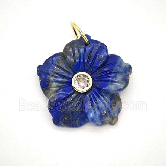 Blue Lapis Lazuli Flower Pendant Pave Zirconia