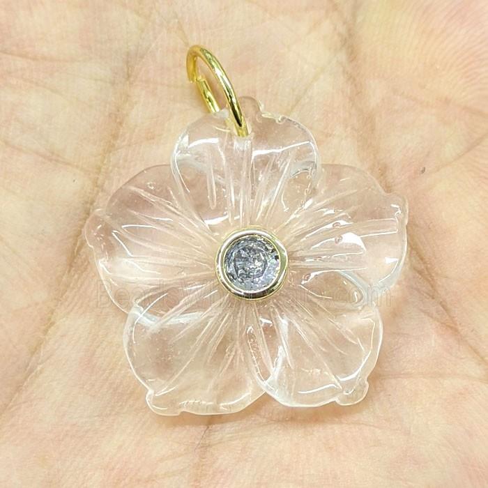 Clear Quartz Flower Pendant Pave Zirconia
