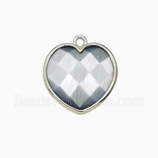 Gray Cats Eye Glass Heart Pendant Faceted