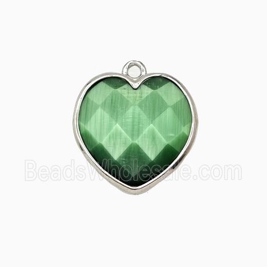 Green Cats Eye Glass Heart Pendant Faceted
