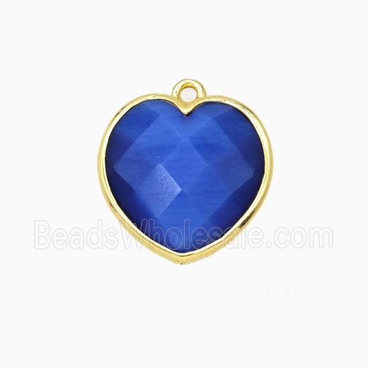 Blue Cats Eye Glass Heart Pendant Faceted