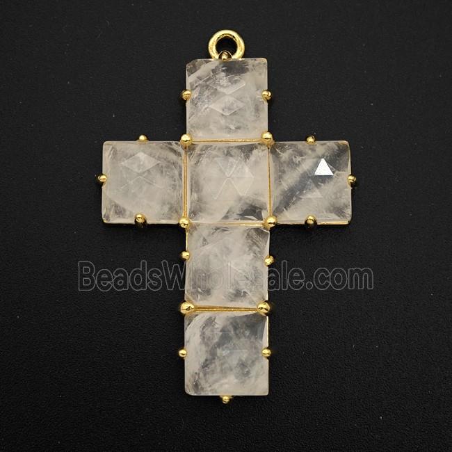 Clear Quartz Cross Pendant Gold Plated