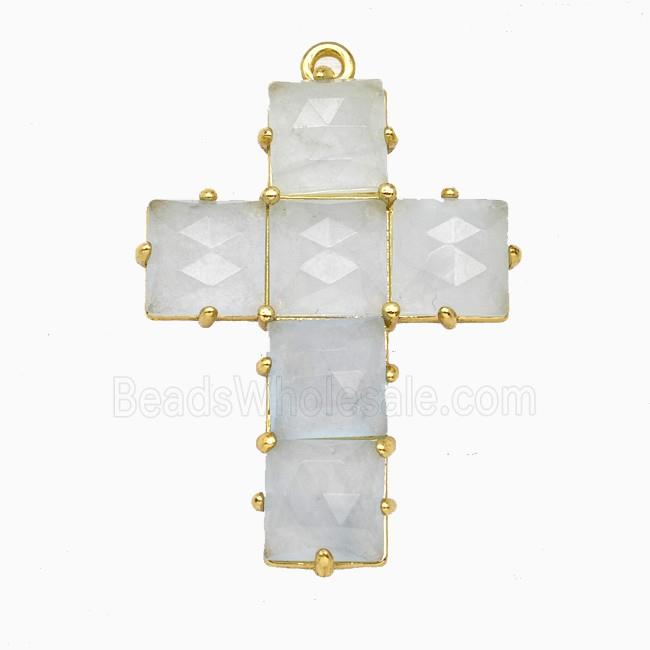 Lt.blue Dye Jade Cross Pendant Gold Plated