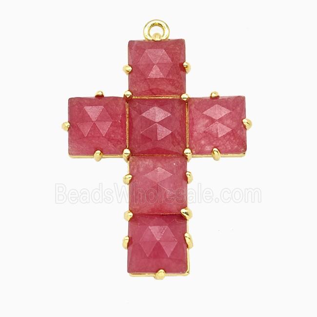 Red Dye Jade Cross Pendant Gold Plated