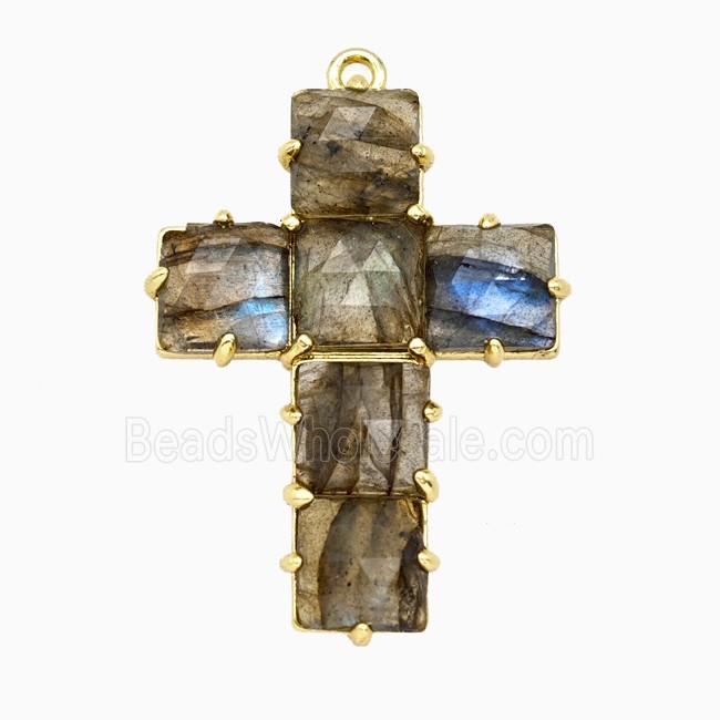 Labradorite Cross Pendant Gold Plated