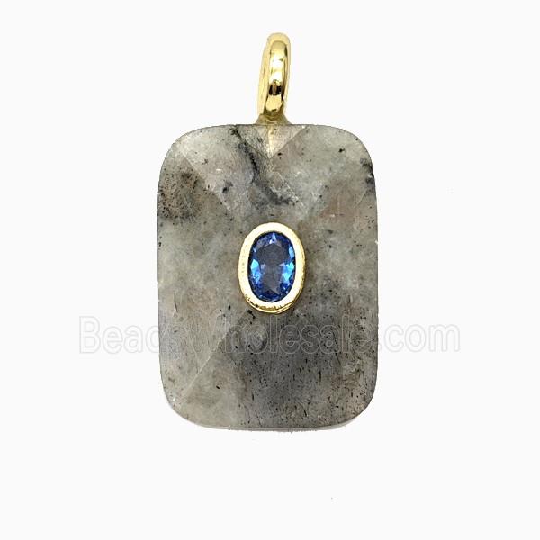 Natural Labradorite Rectangle Pendant Pave Zirconia