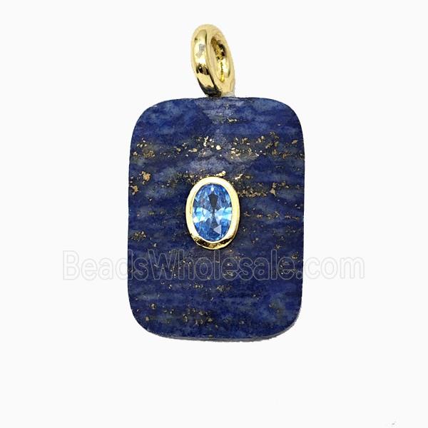 Natural Blue Lapis Lazuli Rectangle Pendant Pave Zirconia