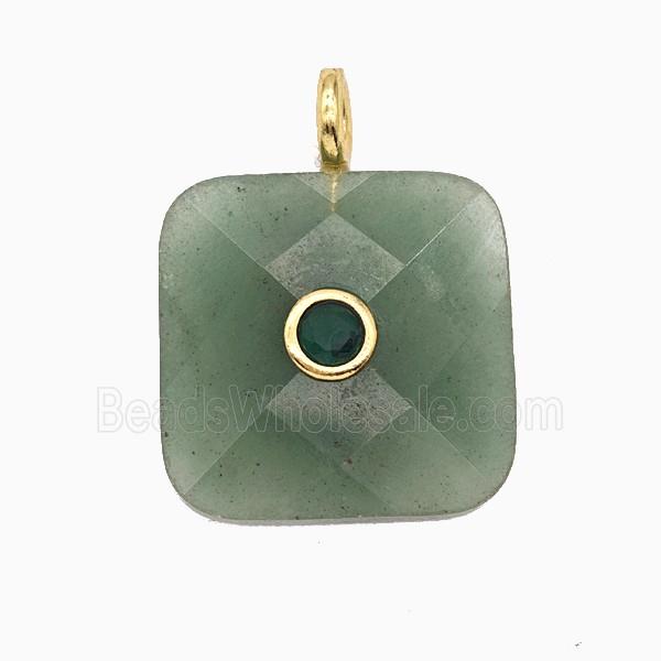Natural Green Aventurine Square Pendant Pave Zirconia