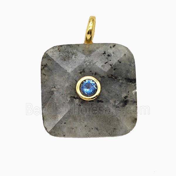Natural Labradorite Square Pendant Pave Zirconia