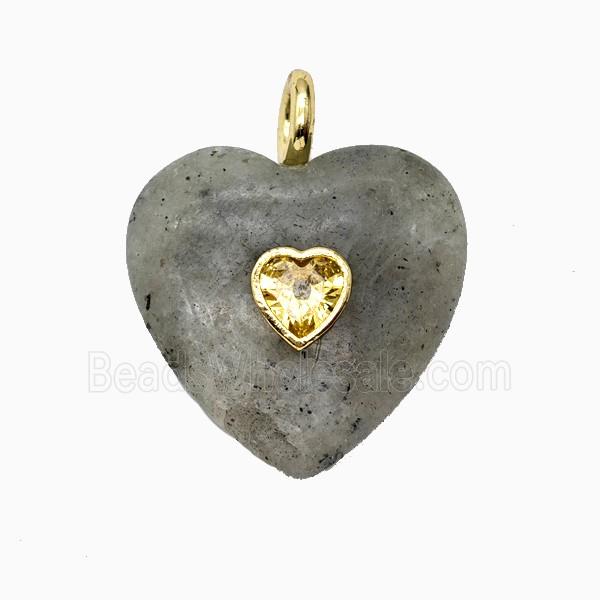 Natural Labradorite Heart Pendant Pave Zirconia