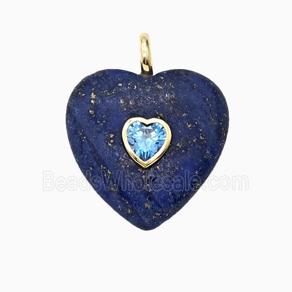 Natural Blue Lapis Lazuli Heart Pendant Pave Zirconia